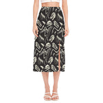 Monochrome Dinosaur Fossil Pattern Print Side Slit Midi Skirt
