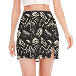 Monochrome Dinosaur Fossil Pattern Print Side Slit Mini Skirt