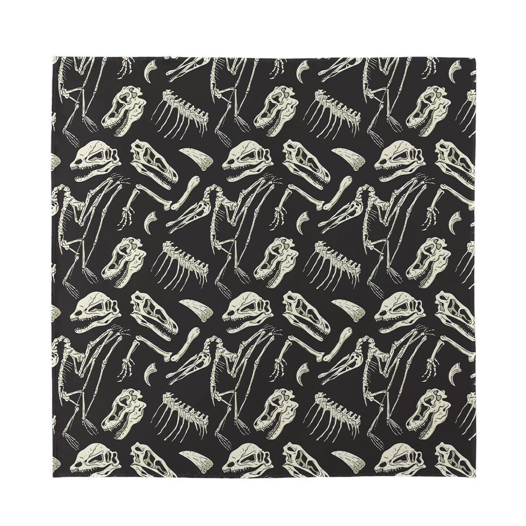 Monochrome Dinosaur Fossil Pattern Print Silk Bandana