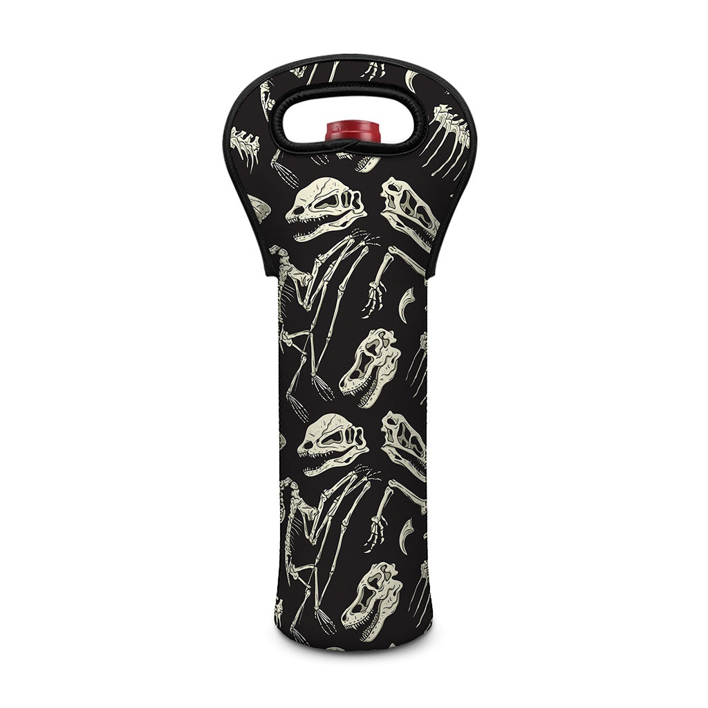 Monochrome Dinosaur Fossil Pattern Print Single Neoprene Wine Tote