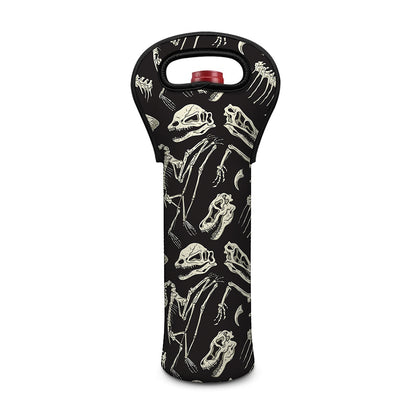 Monochrome Dinosaur Fossil Pattern Print Single Neoprene Wine Tote
