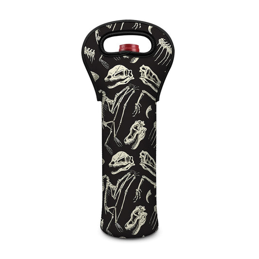 Monochrome Dinosaur Fossil Pattern Print Single Neoprene Wine Tote