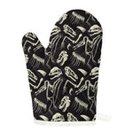 Monochrome Dinosaur Fossil Pattern Print Single Oven Mitt