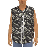 Monochrome Dinosaur Fossil Pattern Print Sleeveless Baseball Jersey