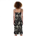 Monochrome Dinosaur Fossil Pattern Print Slim Fit Midi Cami Dress
