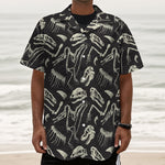 Monochrome Dinosaur Fossil Pattern Print Textured Short Sleeve Shirt