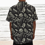 Monochrome Dinosaur Fossil Pattern Print Textured Short Sleeve Shirt