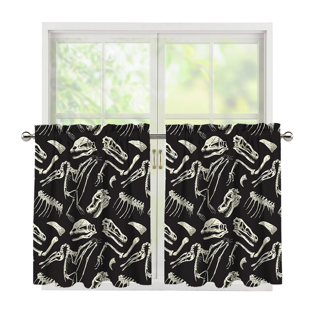 Monochrome Dinosaur Fossil Pattern Print Tier Curtains