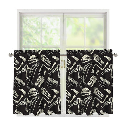 Monochrome Dinosaur Fossil Pattern Print Tier Curtains