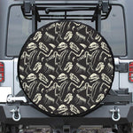 Monochrome Dinosaur Fossil Pattern Print Tire Cover