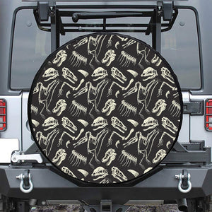 Monochrome Dinosaur Fossil Pattern Print Tire Cover