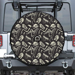 Monochrome Dinosaur Fossil Pattern Print Tire Cover With Camera Hole