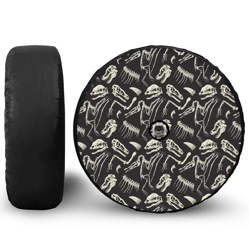 Monochrome Dinosaur Fossil Pattern Print Tire Cover With Camera Hole