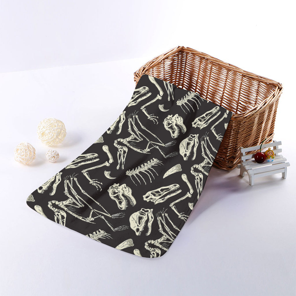 Monochrome Dinosaur Fossil Pattern Print Towel