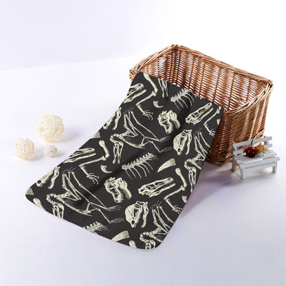 Monochrome Dinosaur Fossil Pattern Print Towel