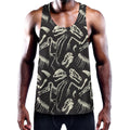 Monochrome Dinosaur Fossil Pattern Print Men's Workout Tank Top
