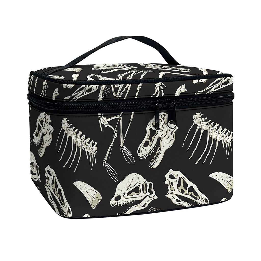 Monochrome Dinosaur Fossil Pattern Print Travel Makeup Bag