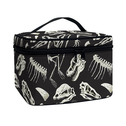 Monochrome Dinosaur Fossil Pattern Print Travel Makeup Bag