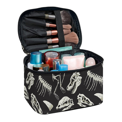 Monochrome Dinosaur Fossil Pattern Print Travel Makeup Bag