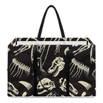 Monochrome Dinosaur Fossil Pattern Print Utility Tote Bag