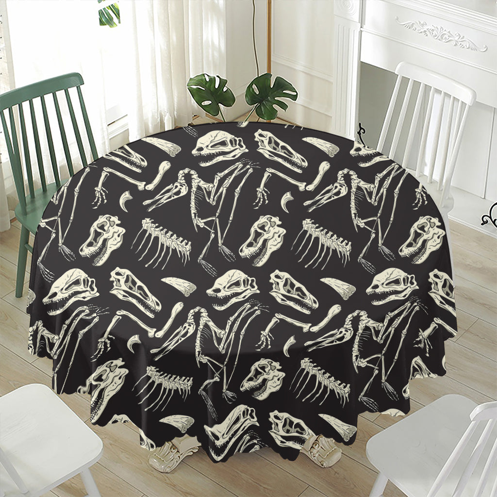 Monochrome Dinosaur Fossil Pattern Print Waterproof Round Tablecloth