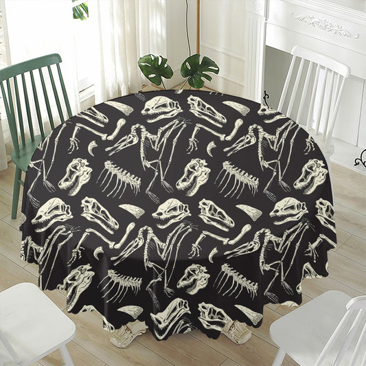 Monochrome Dinosaur Fossil Pattern Print Waterproof Round Tablecloth