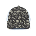 Monochrome Dinosaur Fossil Pattern Print White Mesh Trucker Hat