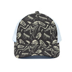 Monochrome Dinosaur Fossil Pattern Print White Mesh Trucker Cap
