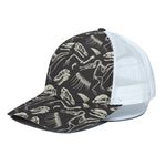 Monochrome Dinosaur Fossil Pattern Print White Mesh Trucker Cap