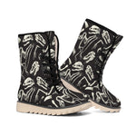 Monochrome Dinosaur Fossil Pattern Print Winter Boots