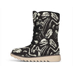 Monochrome Dinosaur Fossil Pattern Print Winter Boots