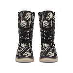 Monochrome Dinosaur Fossil Pattern Print Winter Boots