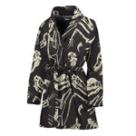 Monochrome Dinosaur Fossil Pattern Print Women's Bathrobe