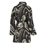 Monochrome Dinosaur Fossil Pattern Print Women's Bathrobe