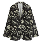 Monochrome Dinosaur Fossil Pattern Print Women's Blazer