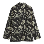 Monochrome Dinosaur Fossil Pattern Print Women's Blazer
