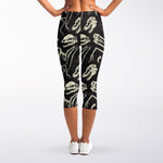 Monochrome Dinosaur Fossil Pattern Print Women's Capri Leggings