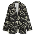 Monochrome Dinosaur Fossil Pattern Print Women's Cotton Blazer