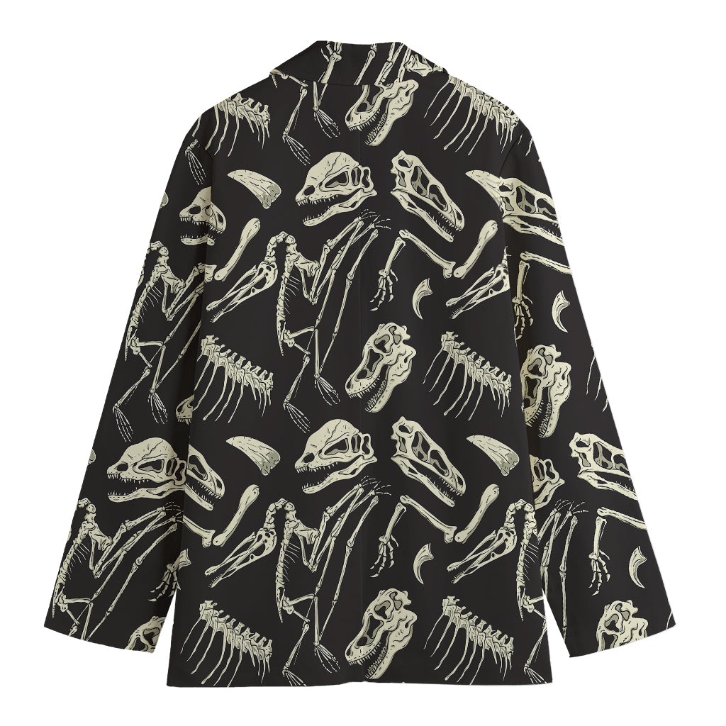Monochrome Dinosaur Fossil Pattern Print Women's Cotton Blazer