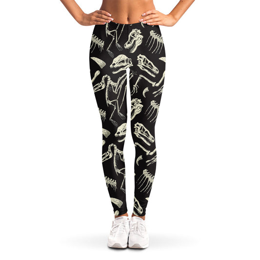 Monochrome Dinosaur Fossil Pattern Print Women's Leggings
