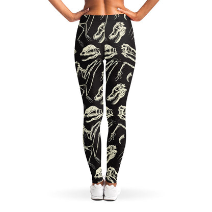 Monochrome Dinosaur Fossil Pattern Print Women's Leggings