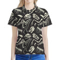 Monochrome Dinosaur Fossil Pattern Print Women's Polo Shirt