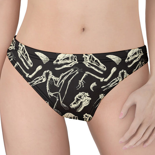 Monochrome Dinosaur Fossil Pattern Print Women's Thong