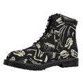 Monochrome Dinosaur Fossil Pattern Print Padded Collar Lace Up Boots