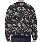 Monochrome Dinosaur Fossil Pattern Print Zip Sleeve Bomber Jacket