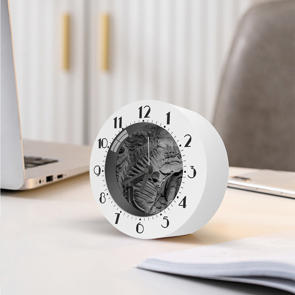 Monochrome Dinosaur Fossil Print Alarm Clock