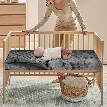 Monochrome Dinosaur Fossil Print Baby Crib Sheet