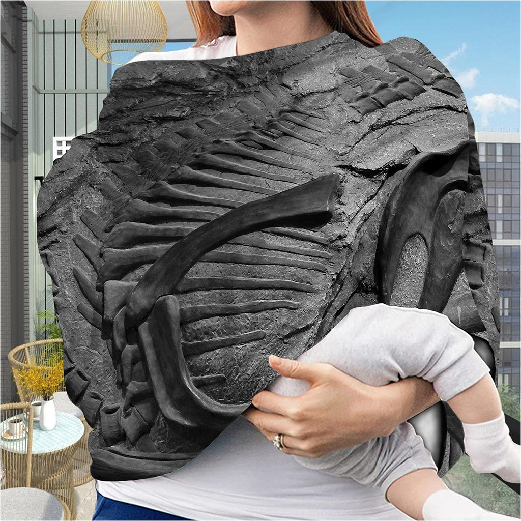 Monochrome Dinosaur Fossil Print Baby Seat Cover