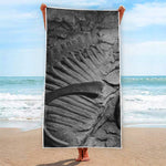 Monochrome Dinosaur Fossil Print Beach Towel