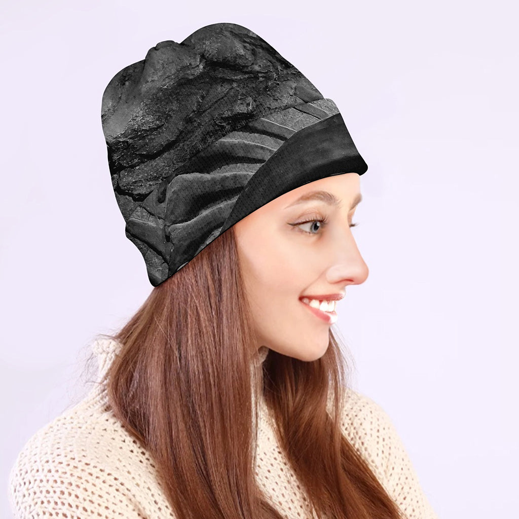 Monochrome Dinosaur Fossil Print Beanie